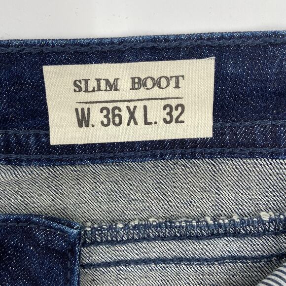 TK Axel Slim Boot Jeans Men's 36 x 32 Stretch Denim Dark Wash Distressed - Picture 4 of 13